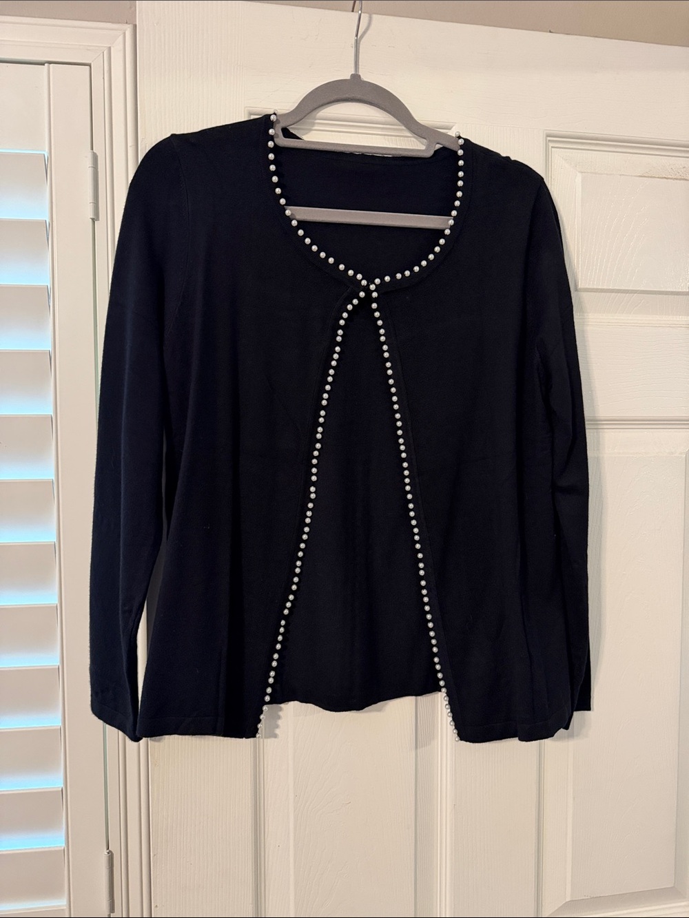 Black Cardigan with faux Pearl Trim